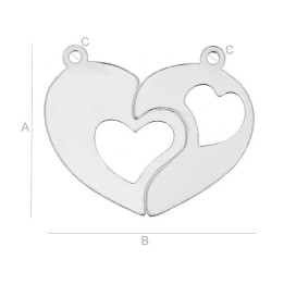 G0791-N-Charm inimioara din 2 bucati 18x22mm STANGA+DREAPTA - bijuterii personalizate din argint | simoshop