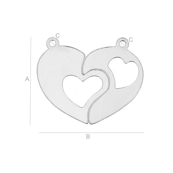 G0791-N-Charm inimioara din 2 bucati 18x22mm STANGA+DREAPTA - bijuterii personalizate din argint | simoshop