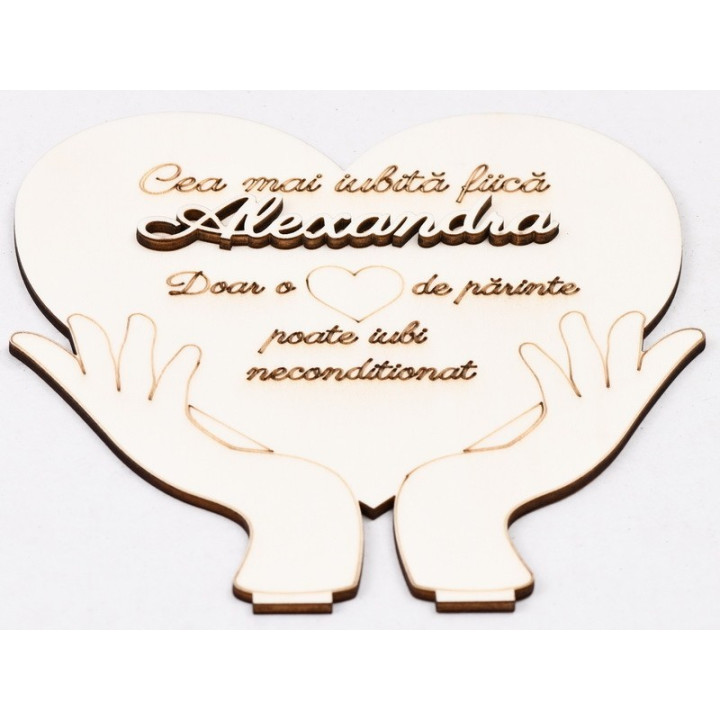 L585-Decoratiune "Cea mai iubita fiica"  inima cu suport 18x21cm 1buc