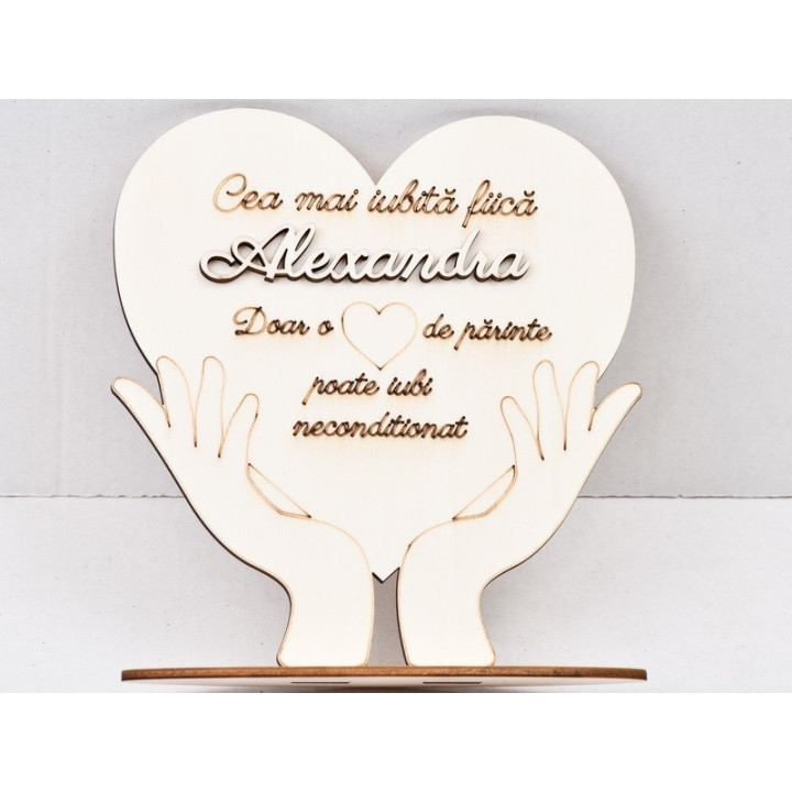 L585-Decoratiune "Cea mai iubita fiica"  inima cu suport 18x21cm 1buc