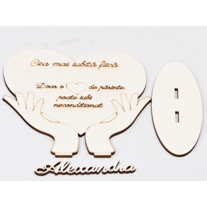 L585-Decoratiune "Cea mai iubita fiica"  inima cu suport 18x21cm 1buc