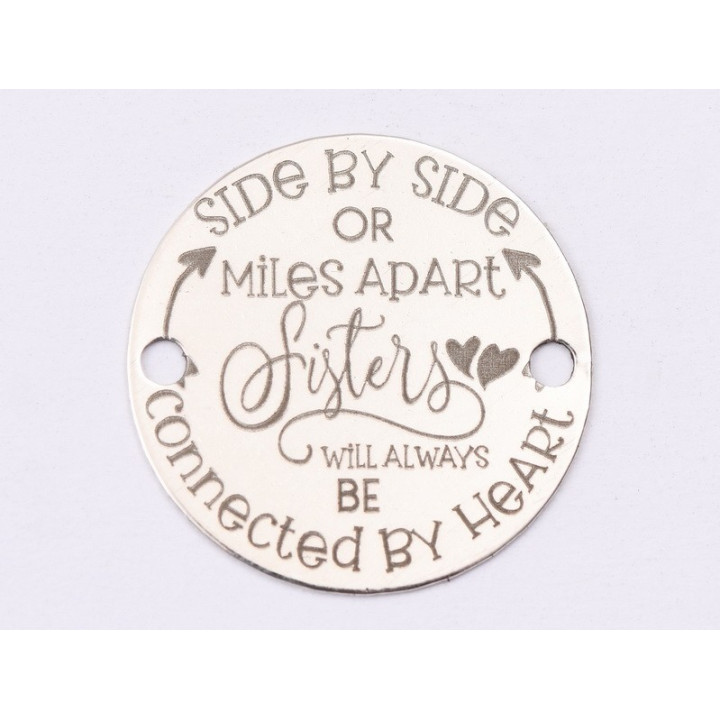 E1478 GS - Link rotund argint 925 "Side by side..." 16.5mm - 1 buc