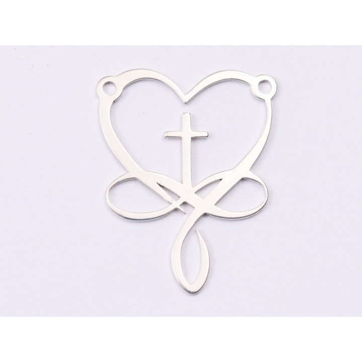 E1479 N - Pandant argint 925 Inima cu infinit si cruce, 20x25mm- 1 buc
