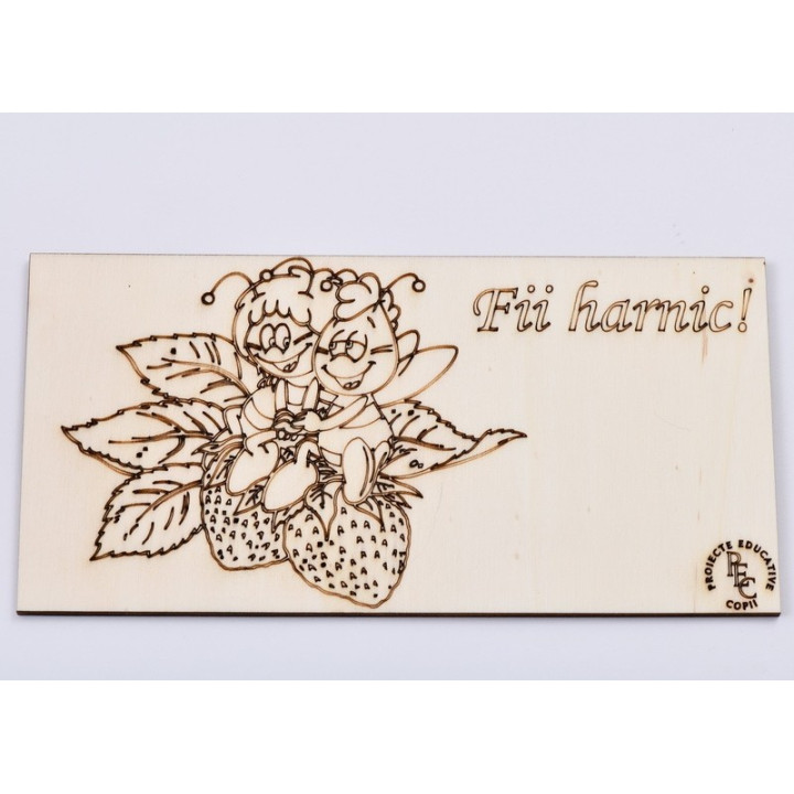 L653 - Placuta lemn pentru stimularea  creativitatii "Albinuta harnica-model 4 10x15cm- 1 buc