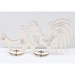 L655 -Decupaj lemn cocos si gaina cu loc suport pentru oua rosii 45x25 cm- 1 buc