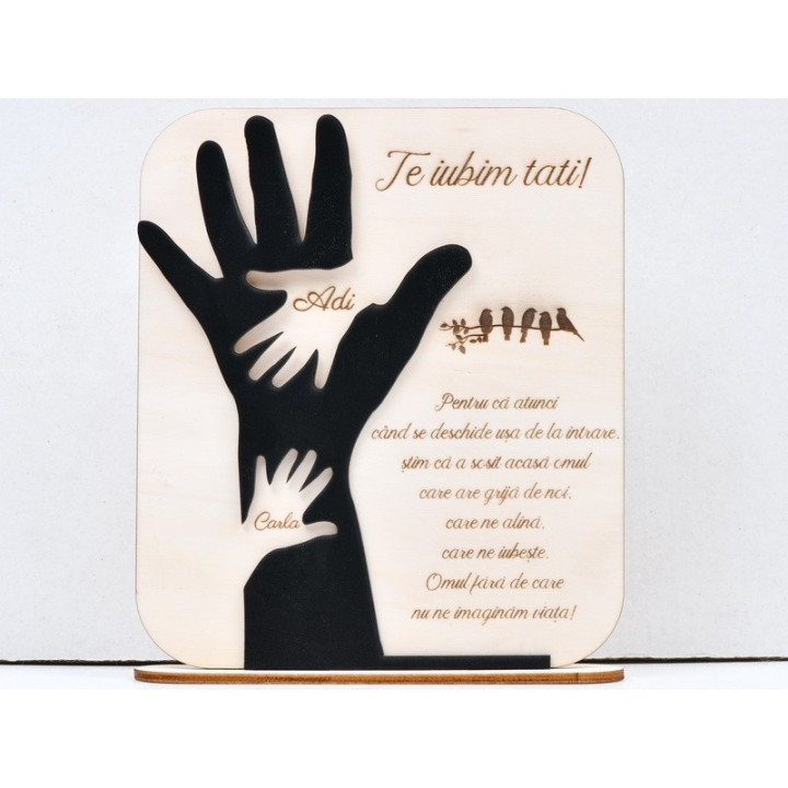 L665-Tablou personalizabil cu 2 nume si suport "Te iubim tati" -22x19 cm- 1 buc