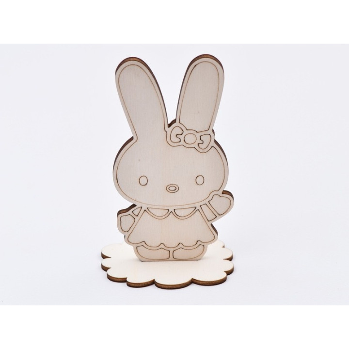 L667-Decoratiune din lemn Iepuras cu suport - 16x7 cm- 1 buc