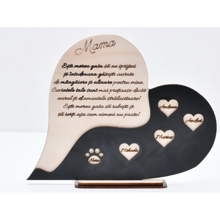 L713-Decoratiune personalizabila inima lemn " Mama"  25x20cm - 1 buc