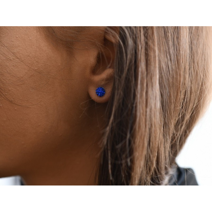 Cercei 6mm cu Ceralun albastru si cristale Majestic Blue - 1 pereche