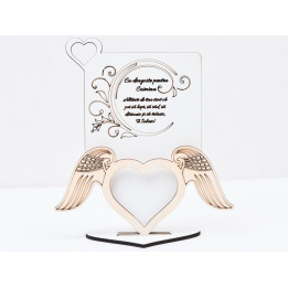 L727-Decoratiune din lemn cu rama foto inima  "Cu dragoste..."  17x15cm - 1 buc