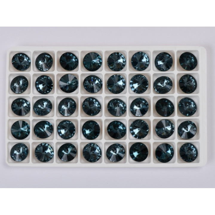 P4515-Austria Rivoli Round Stone, 12mm, Indian Sapphire Silver Foiled - 1 buc
