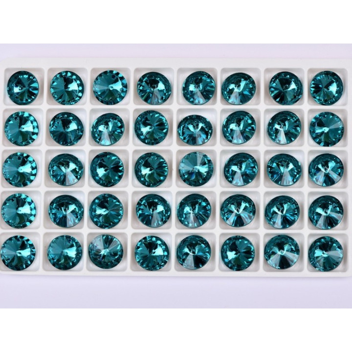 P4524-Austria Rivoli Round Stone, 12mm, Indicolite Silver Foiled - 1 buc