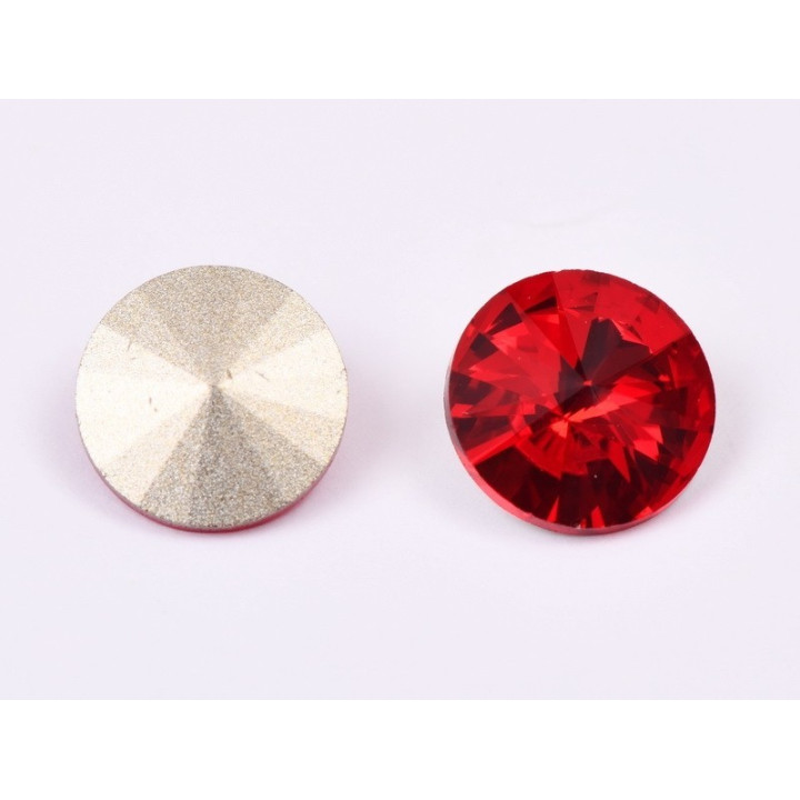 P4534-Austria Rivoli Round Stone, 12mm, Ruby Silver Foiled - 1 buc