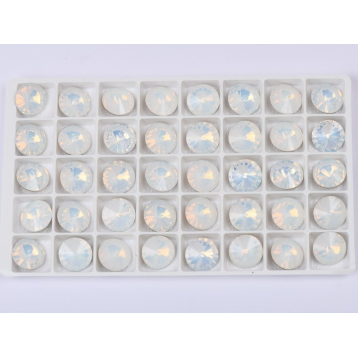 P4538-Austria Rivoli Round Stone, 12mm, White Opal Silver Foiled - 1 buc