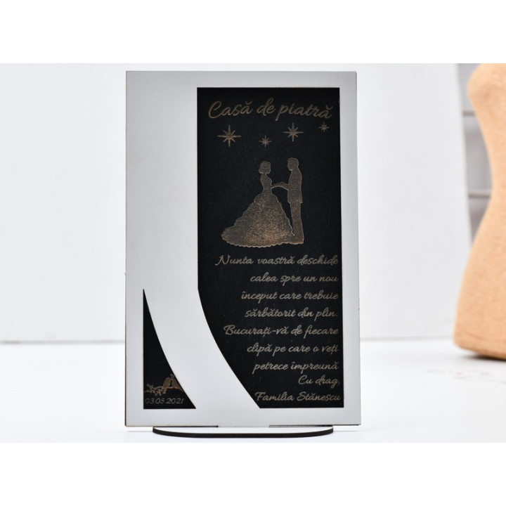 L736 -Decupaj MDF alb "Casa de piatra" 20x13 cm  -1 bucata