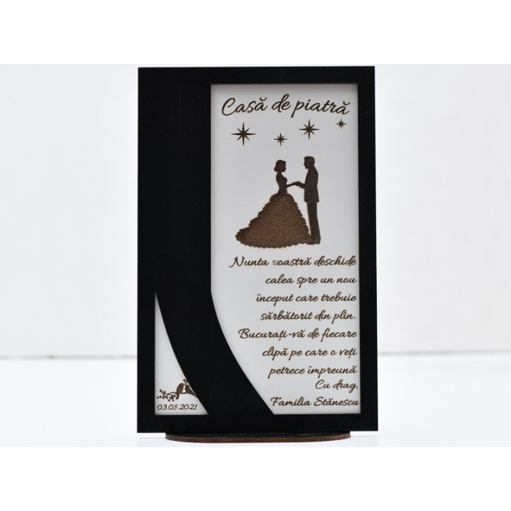 L736 -Decupaj MDF negru "Casa de piatra" 20x13 cm  -1 bucata