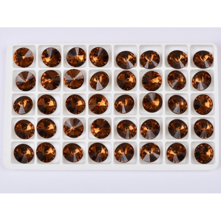 P4543-Austria Rivoli Round Stone, 12mm, Smoked Topaz Silver Foiled - 1 buc