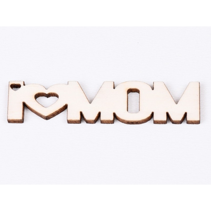 L737-Breloc din placaj "I love Mom" 7.8x1.8 cm - 1 buc
