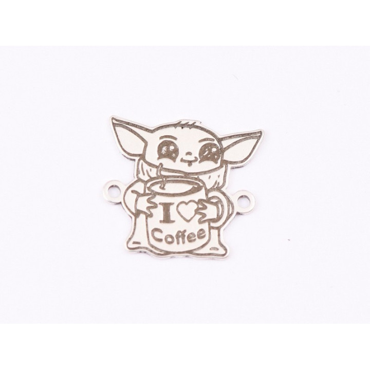 E1605 G Link Argint 925 "Yoda loves coffee" 12.5x11mm, 0.5mm 1 buc