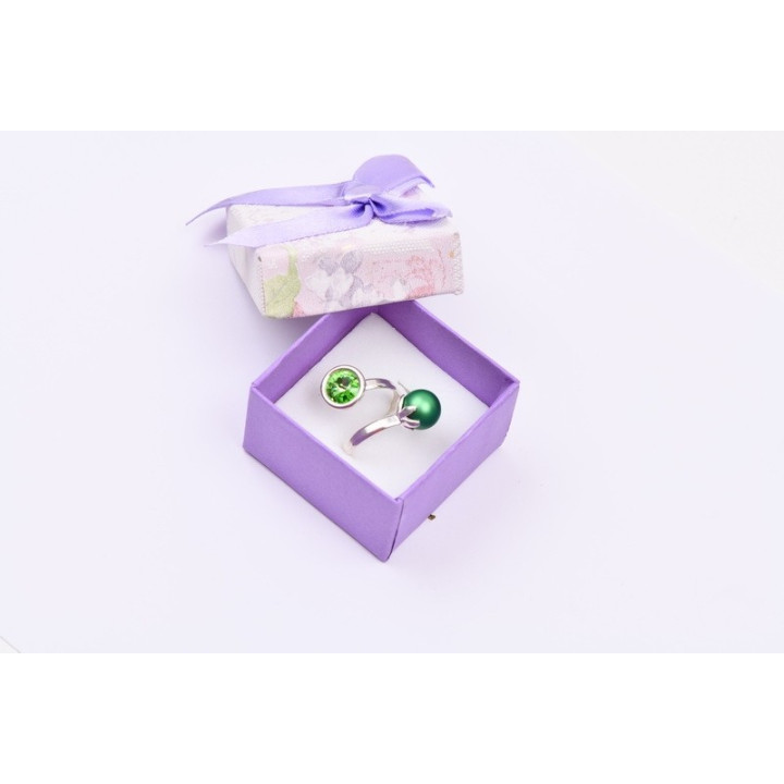 Inel asimetric cu perla si cristal GreenDelight