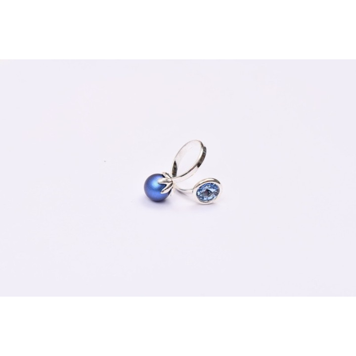 Inel asimetric cu perla si cristal BlueDelight