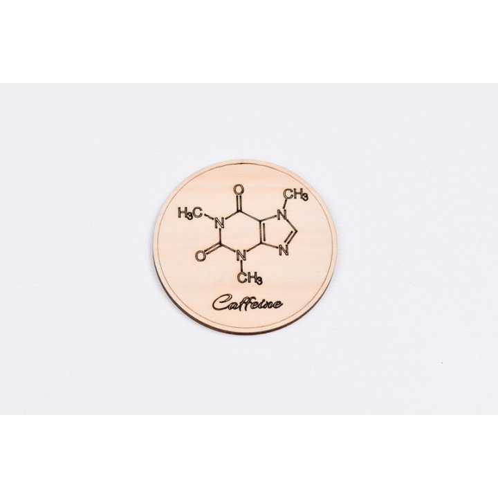 L773-Decoratiune lemn  " Cerc formula Cafeina  " 7 cm - 1 buc