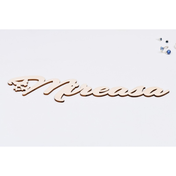 L776-Decupaj lemn text Mireasa cu fluturasi  35x9 cm