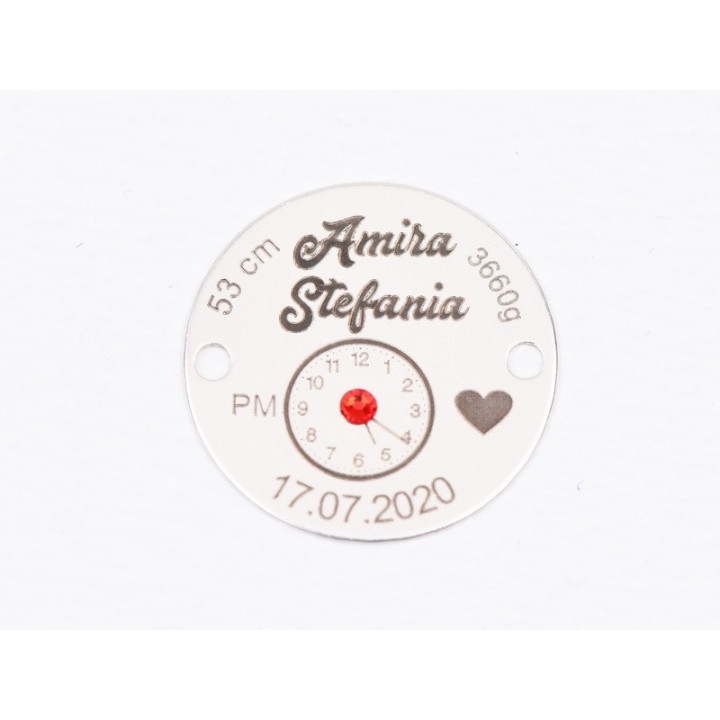 S136 - Bănuț de botez argint 925 personalizat – medalion naștere 22mm