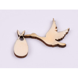 L812-Decoratiune lemn "Barza in zbor" 4x2.5 cm - 1 buc