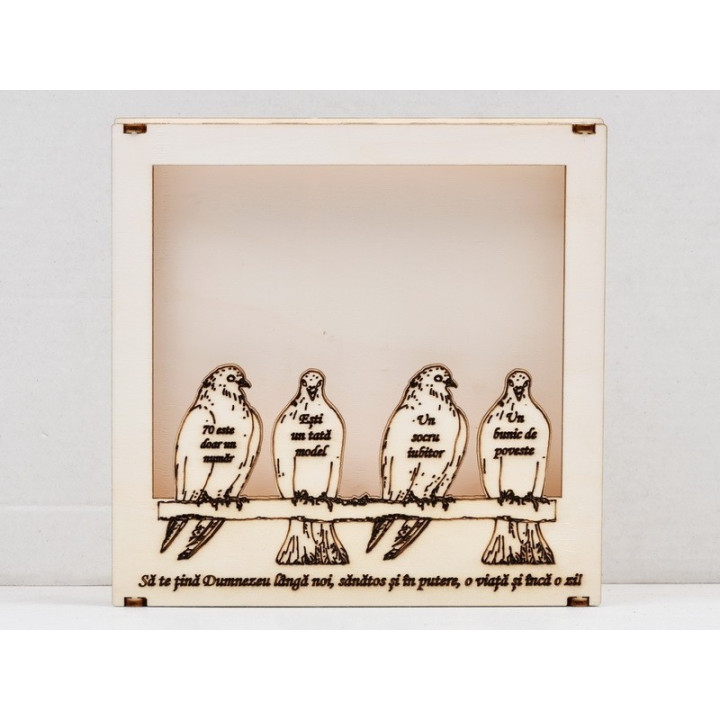 L850-Cutie din lemn pentru licheni " Porumbei"   21x21cm - 1 buc