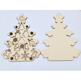 L904- Decoratiune din lemn cu diverse figurine, 14.5x19cm - 1 buc