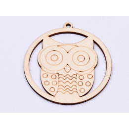 L947- Glob din lemn, Bufnita stilizata 10.5x10 cm - 1 buc