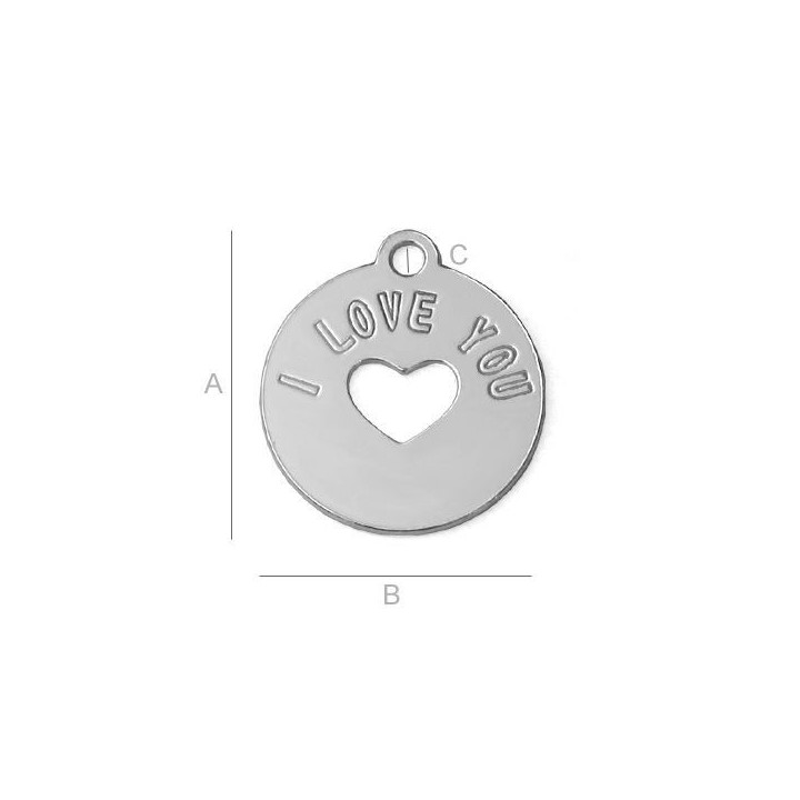 G0841-G-Charm banut argint 925 14mm I LOVE YOU - bijuterii personalizate din argint | simoshop