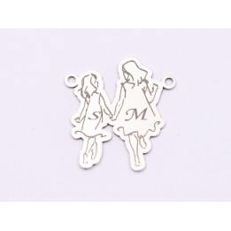 E1858 G Decupaj Argint personalizabil mama si fiica, 18.5x17.5x0.5mm, 1 buc