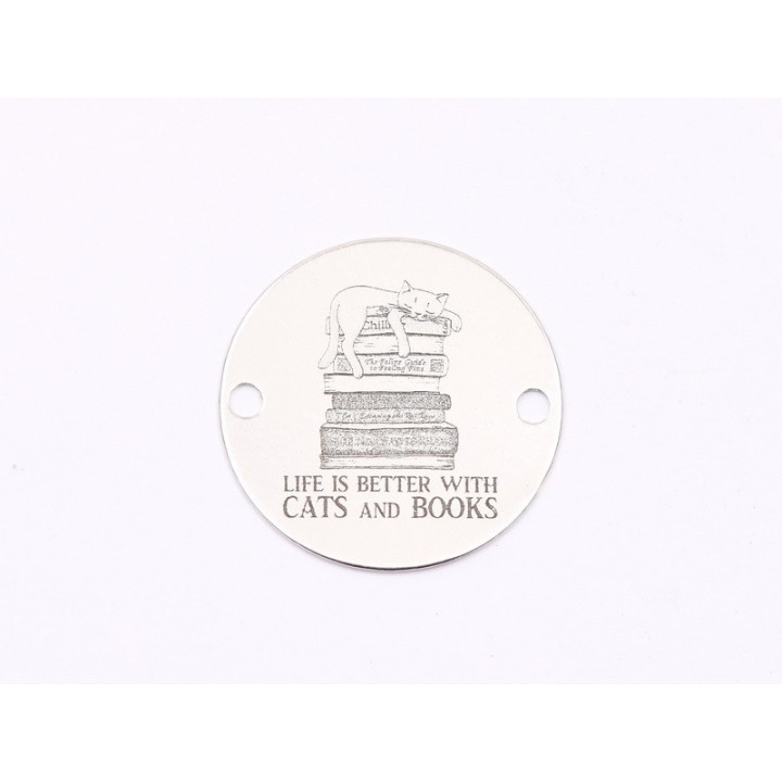 E1867 GS Link Ag 925 "Life is better with cats and books" 16.5mm, 0.3mm - 1 buc