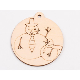 L1037-Glob din lemn "Snowman family2"  - 9x8 cm