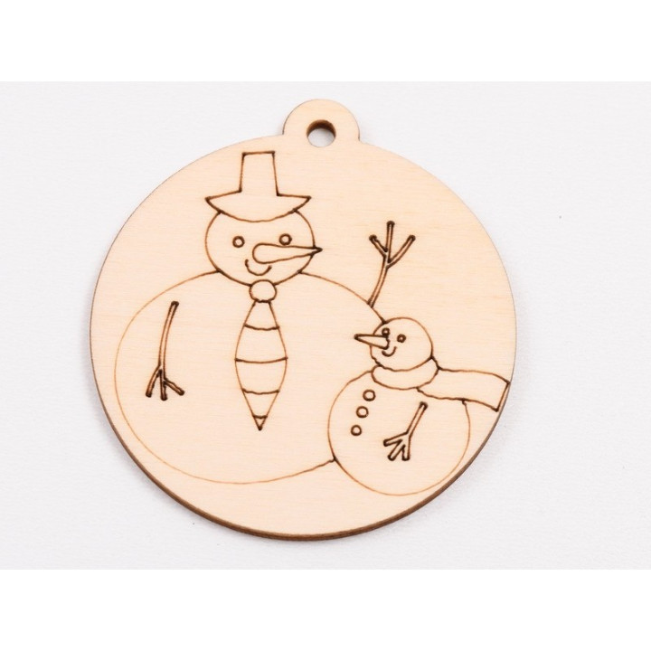 L1037-Glob din lemn "Snowman family2"  - 9x8 cm