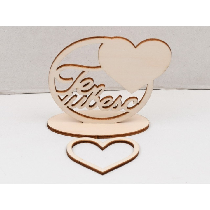 L1071-Decoratiune din lemn Te iubesc cu inima si suport -10cm