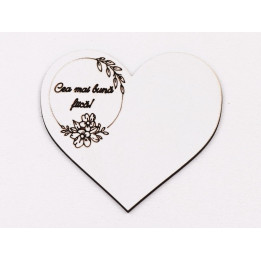 L1062-Decupaj inima flori MDF alb "Cea mai buna sora", 6x7cm - 1 buc