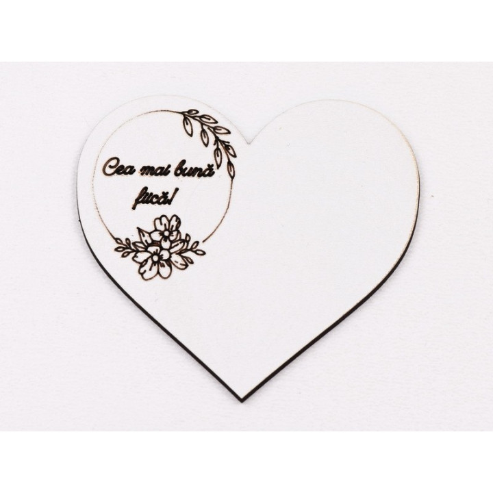 L1062-Decupaj inima flori MDF alb "Cea mai buna sora", 6x7cm - 1 buc