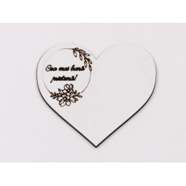 L1073-Decupaj inima flori MDF alb "Cea mai buna prietena", 6x7cm - 1 buc