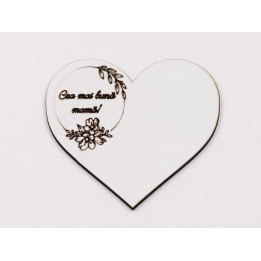 L1073-Decupaj inima flori MDF alb "Cea mai buna prietena", 6x7cm - 1 buc