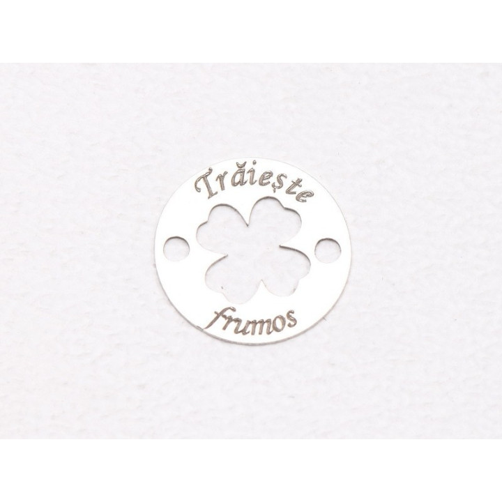 E1977 G Link Ag 925 Trifoi "Traieste frumos" 12.5mm- 1 buc
