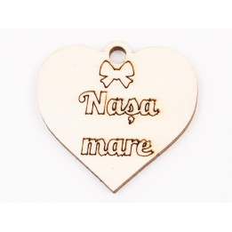 L1087-Decupaj marturie inima  "Nasa Mare" , 4x4 cm - 1 buc