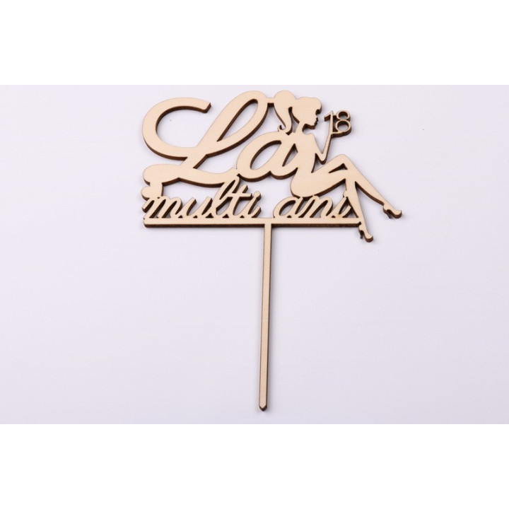 L1123-Topper lemn "La multi ani 18" 17x13cm 1buc - bijuterii personalizate din argint | simoshop