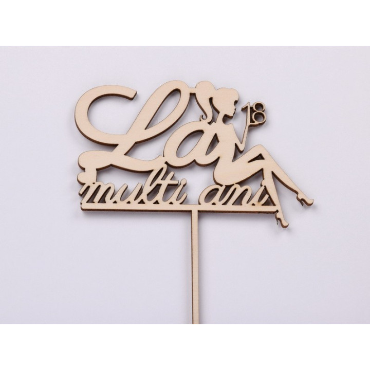 L1123-Topper lemn "La multi ani 18" 17x13cm 1buc - bijuterii personalizate din argint | simoshop
