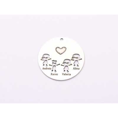 Pandantiv familie 4 membri personalizat argint 925