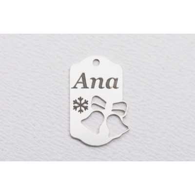 Tăbliță argint 925 personalizată cu nume, clopoței Crăciun