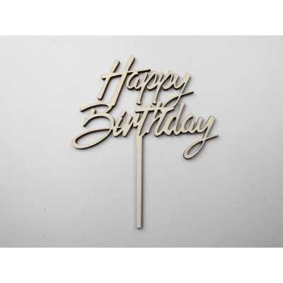 L1145-Topper lemn "Happy Birthday" 15x13cm 1buc - bijuterii personalizate din argint | simoshop