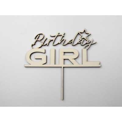 L1149-Topper lemn "Birthday Girl" 15x14cm 1buc - bijuterii personalizate din argint | simoshop